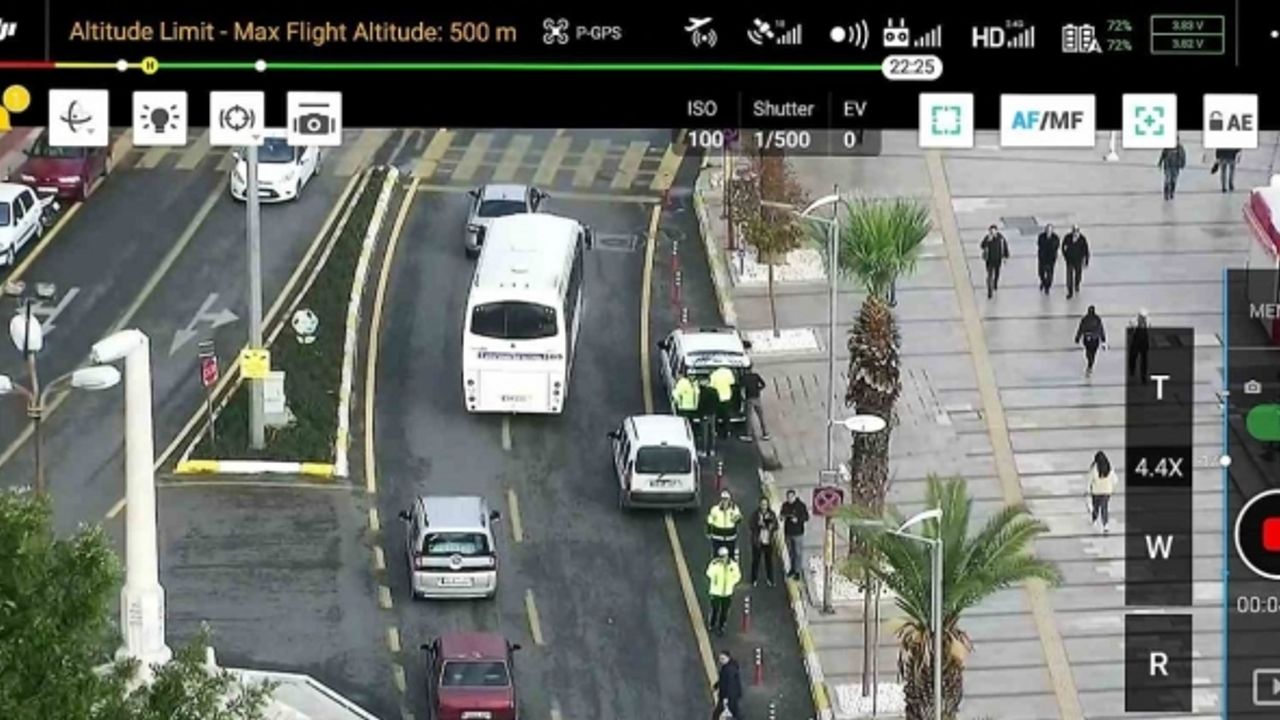 Drone destekli denetimlerde usulsüz park yapan 22 araç sürücüsü cezadan kaçamadı