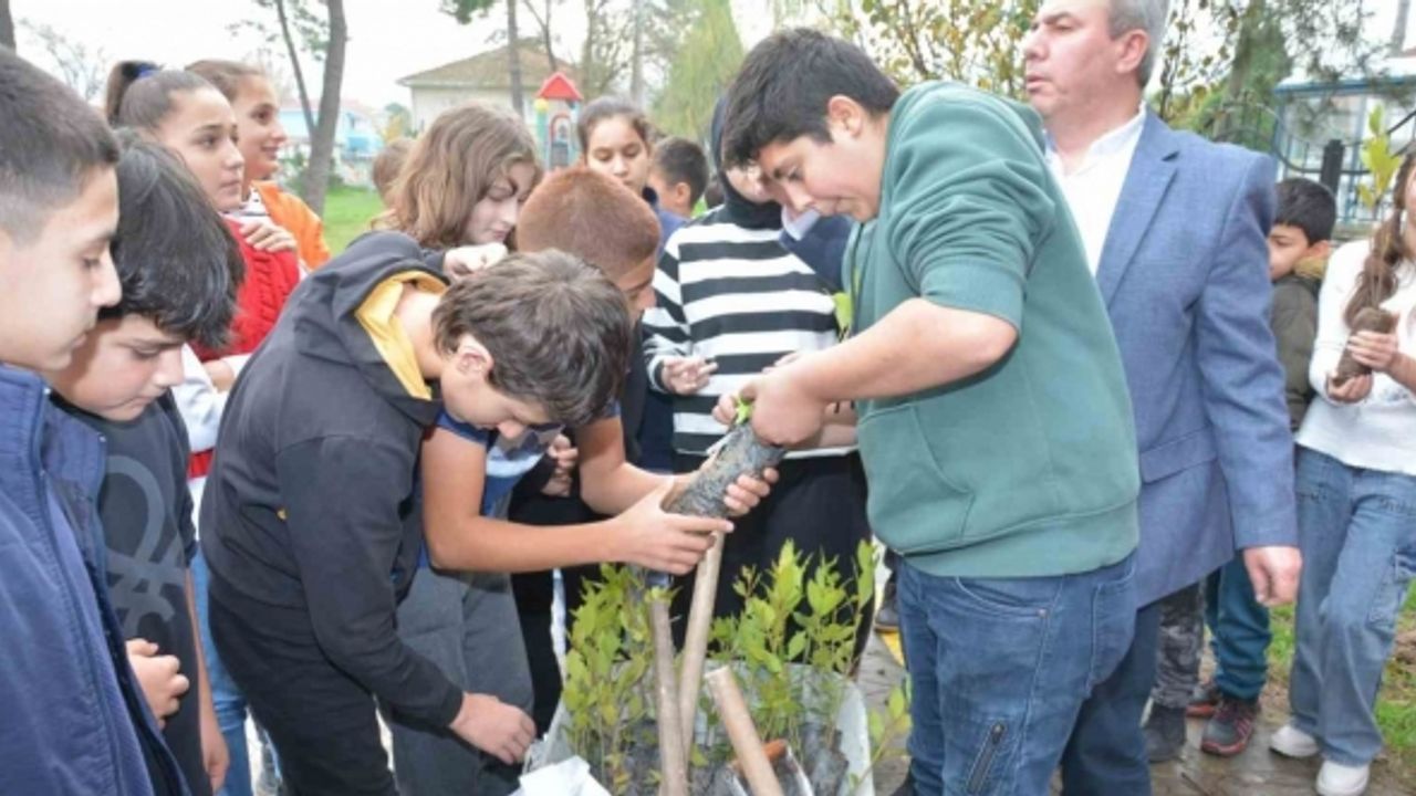 Öğrenciler Filistinli şehit çocuklar anısına fidan dikti