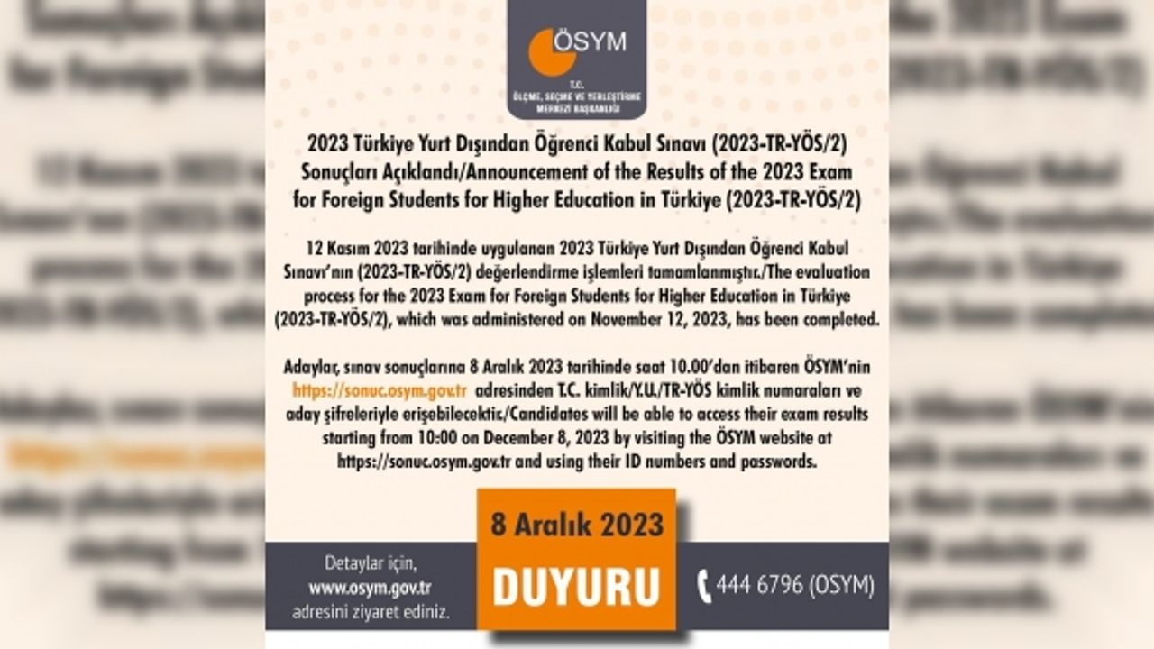 Türkiye Yurt Dışından Öğrenci Kabul Sınavı sonuçları açıklandı