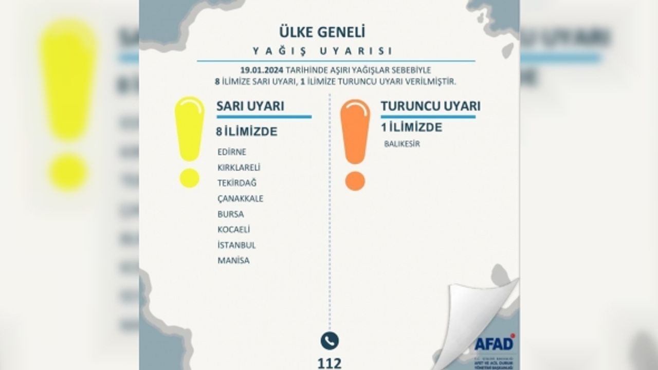 Bakan Yerlikaya’dan 1 il için turuncu, 8 il için sarı kodlu uyarı