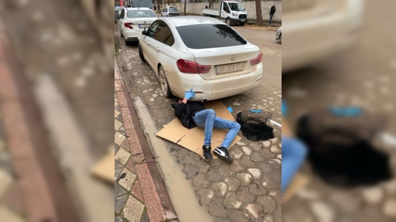 Bilecik’te park halindeki otomobilin altında sıkışan kedi kurtarıldı