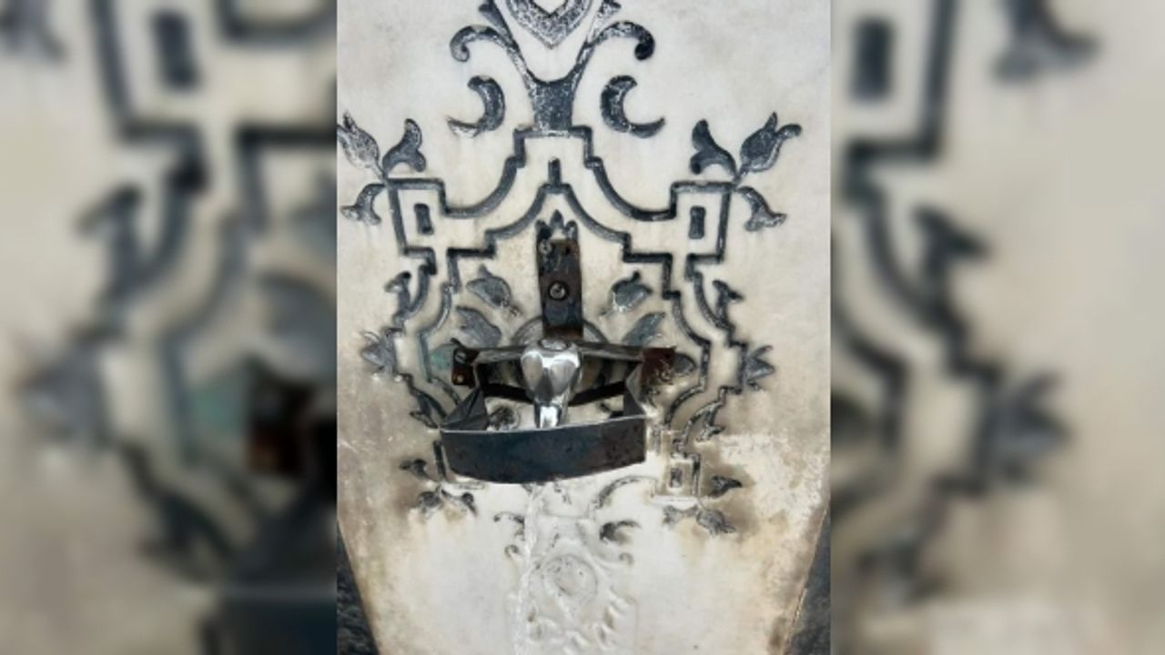 Çeşme musluğunu hırsızlardan demir korkulukla koruyorlar