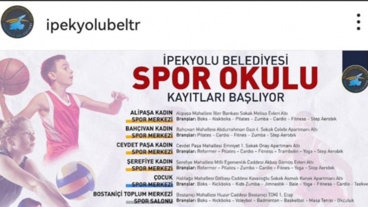 İpekyolu Belediyesinin yeni dönem spor okulu kayıtları başlıyor