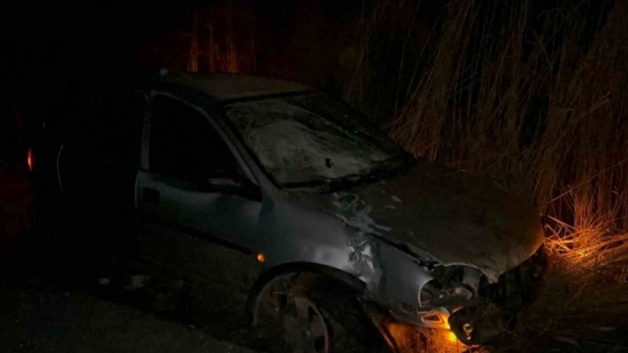 Kontrolden çıkan otomobil şarampole girip tepeciğe çarparak durabildi