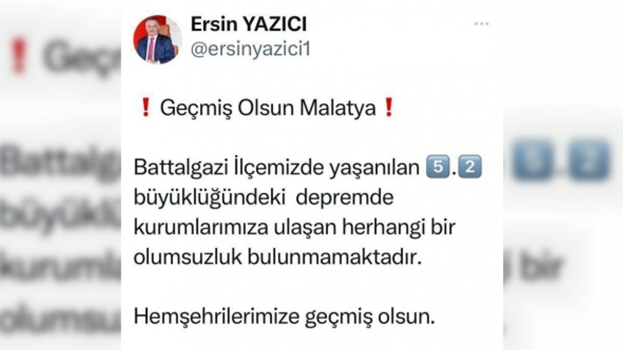 Malatya Valisi Yazıcı: “Depremde herhangi bir olumsuzluk yok”