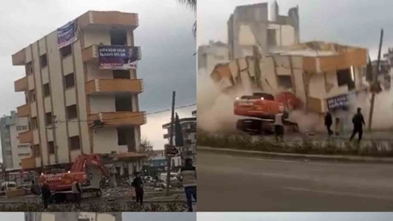 Mersin’de 5 katlı binanın çökme anı kameraya yansıdı