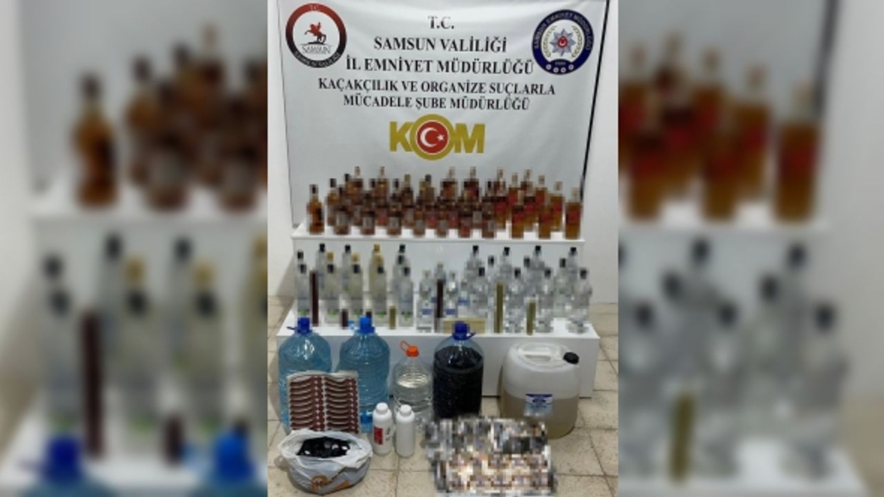 Samsun’da şişe ve bidonlarda sahte içki ele geçirildi