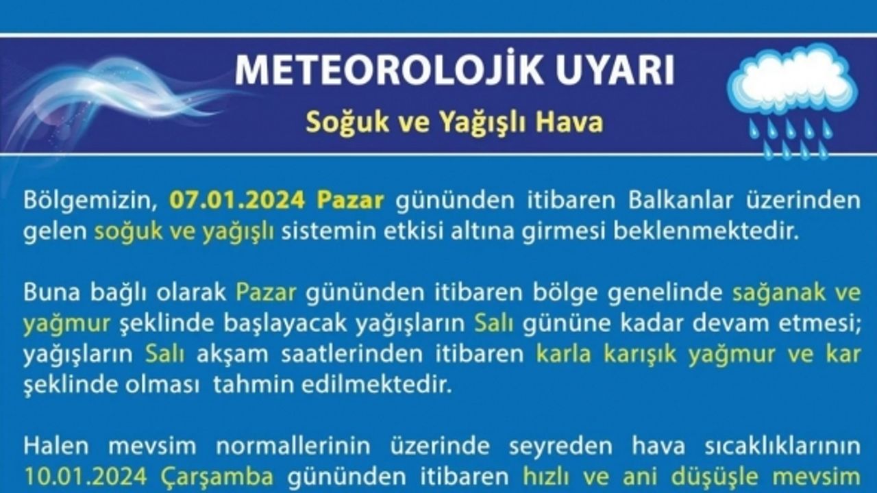 Uşak Valiliği soğuk ve yağışlı hava için uyardı