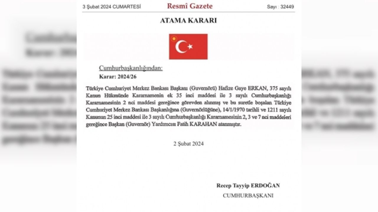 Merkez Bankası Başkanlığına Fatih Karahan atandı