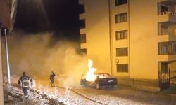 Ardahan’da park halindeki otomobil alev alev yandı