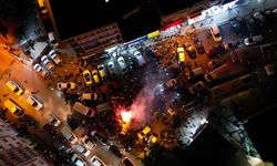 Bursa’da Galatasaray taraftarlarının coşkusu havadan görüntülendi