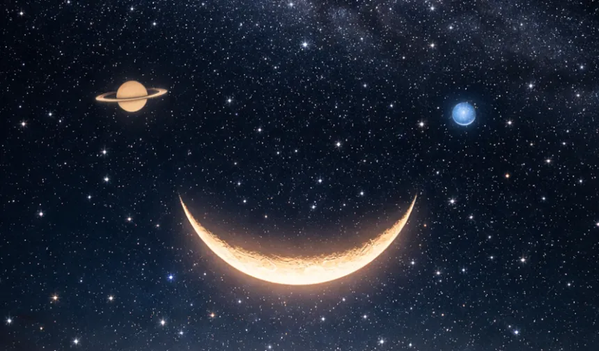 Gökyüzünde Nadir Buluşma: Ay, Satürn ve Neptün’den “Gülümseyen Yüz” Sürprizi